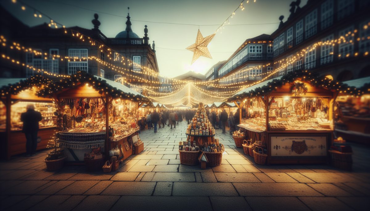 Vista panoramica di Santiago di Compostela durante il Natale