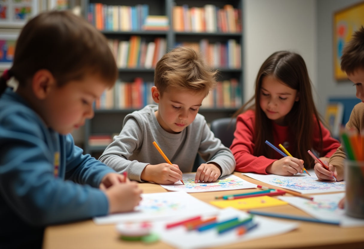 Bambini partecipano a un'attività educativa in un museo di Roma