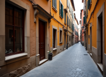 Vista dei caruggi storici di Genova con architettura tipica