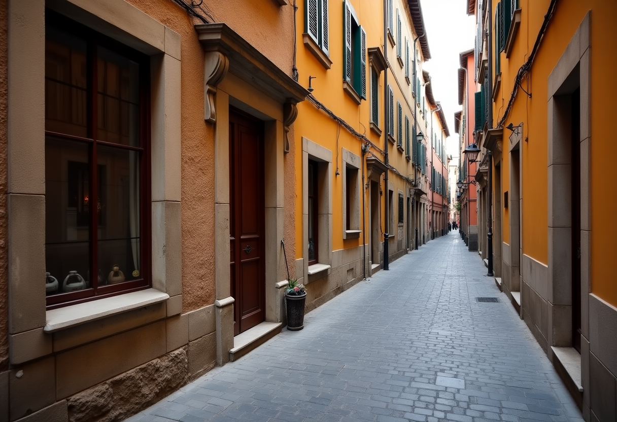 Vista dei caruggi storici di Genova con architettura tipica