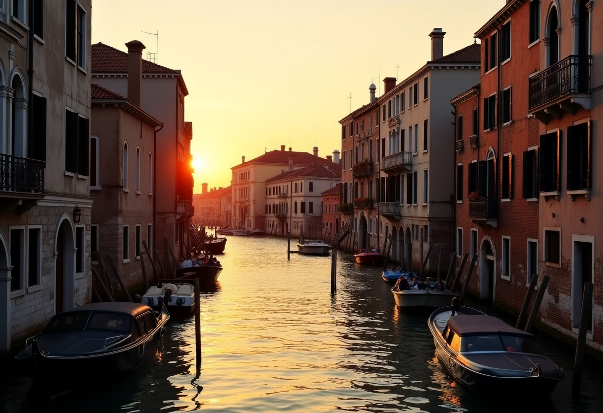 Vista romantica di una città europea al tramonto