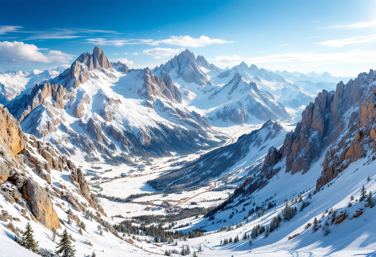 Scenari mozzafiato delle Dolomiti durante una giornata di sci