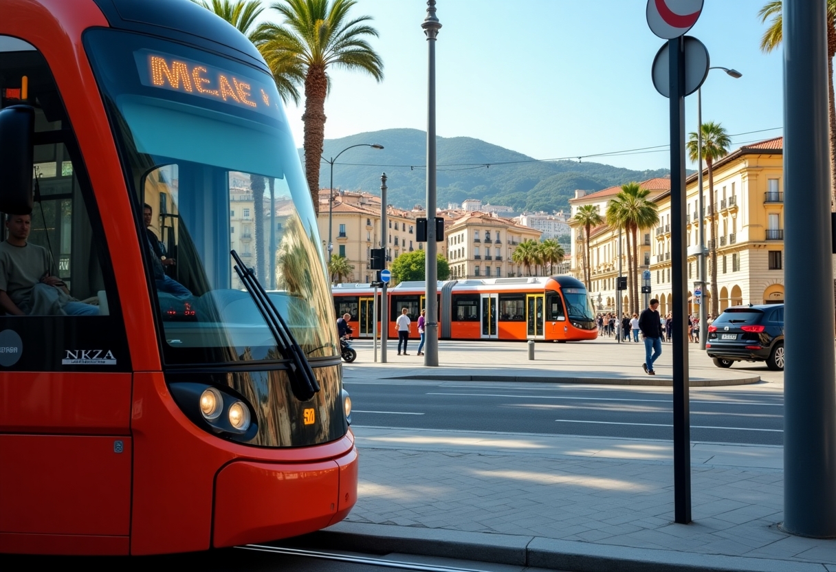 Mappa dei trasporti pubblici a Nizza con mezzi di trasporto