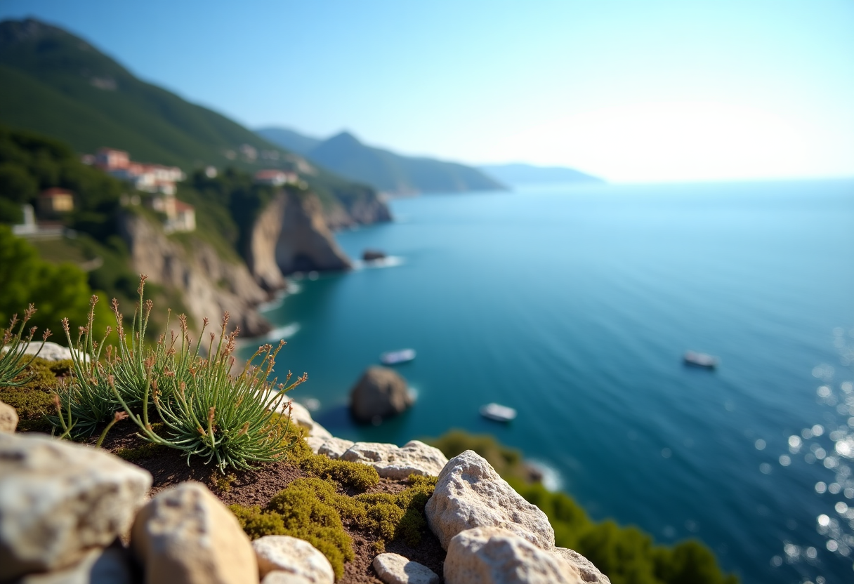 Panorama della Liguria con mare e montagne