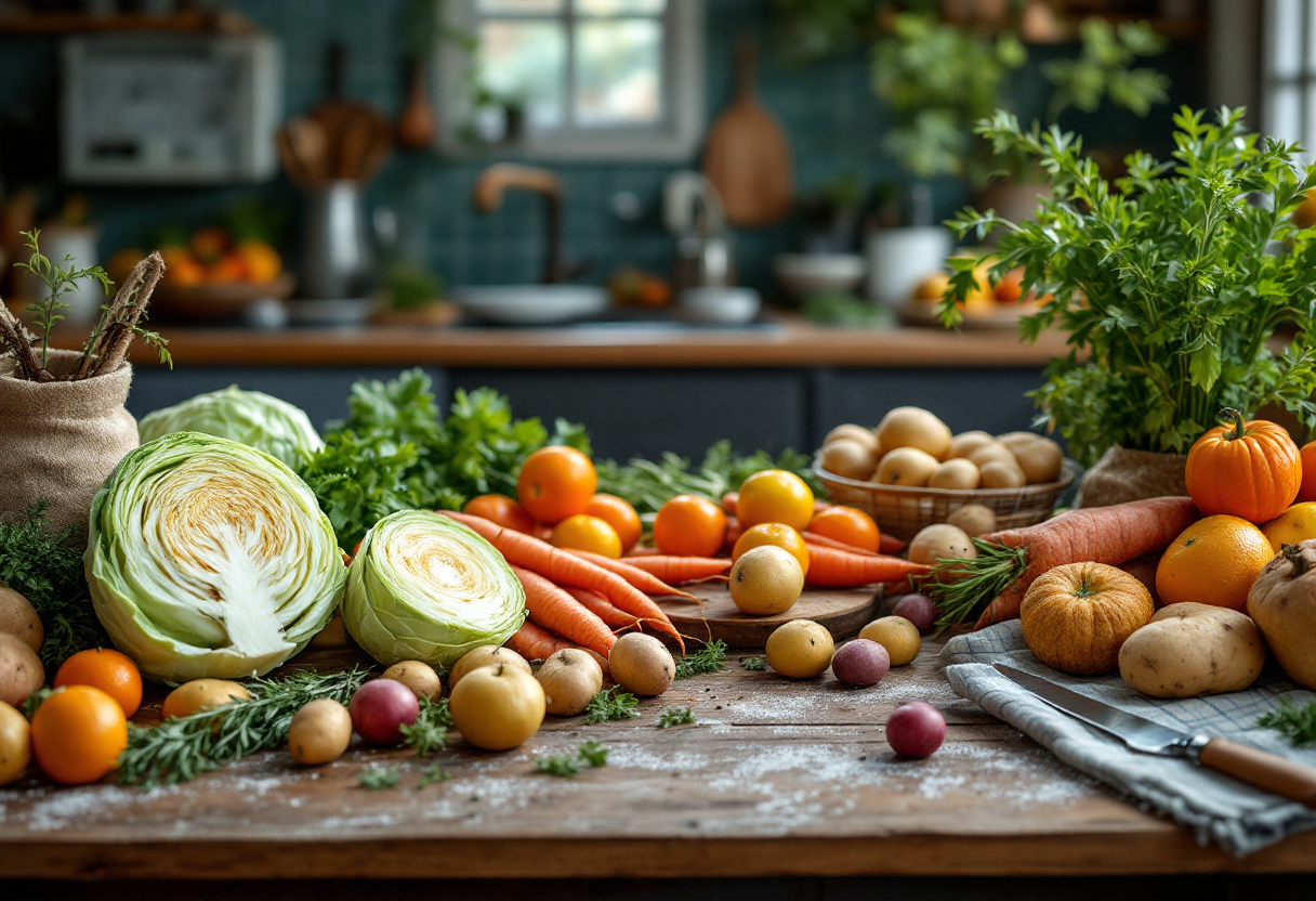 Piatto sano con ingredienti invernali freschi