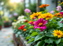 Angolo verde urbano con piante e fiori in città