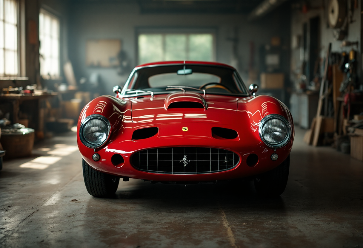 Ferrari 250 GTO in fase di restauro con dettagli visibili