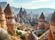 Vista panoramica dei camini delle fate in Cappadocia
