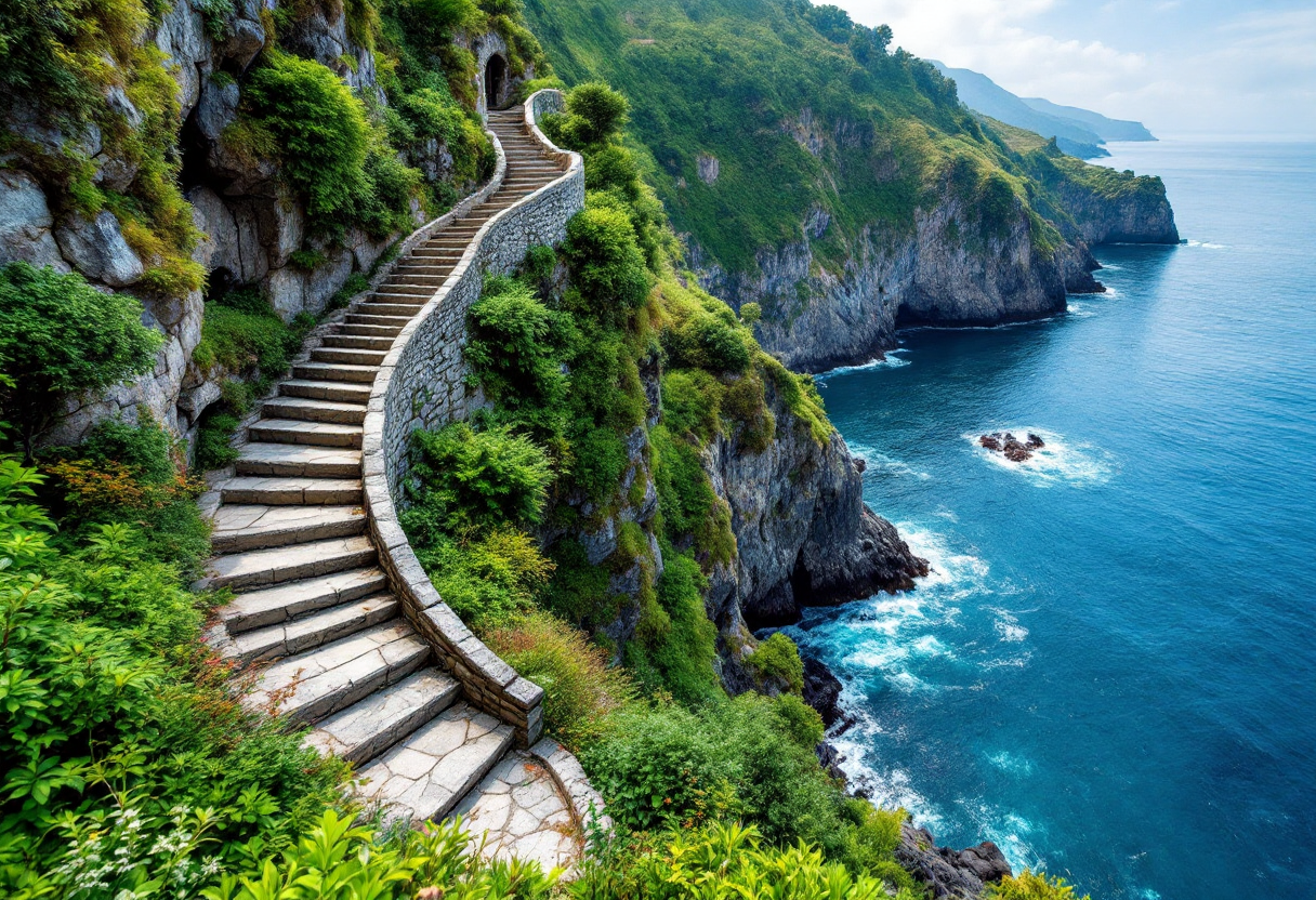 Vista panoramica di Gaztelugatxe, eremo nei Paesi Baschi