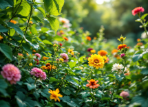 Un giardino incantevole con fiori e arte