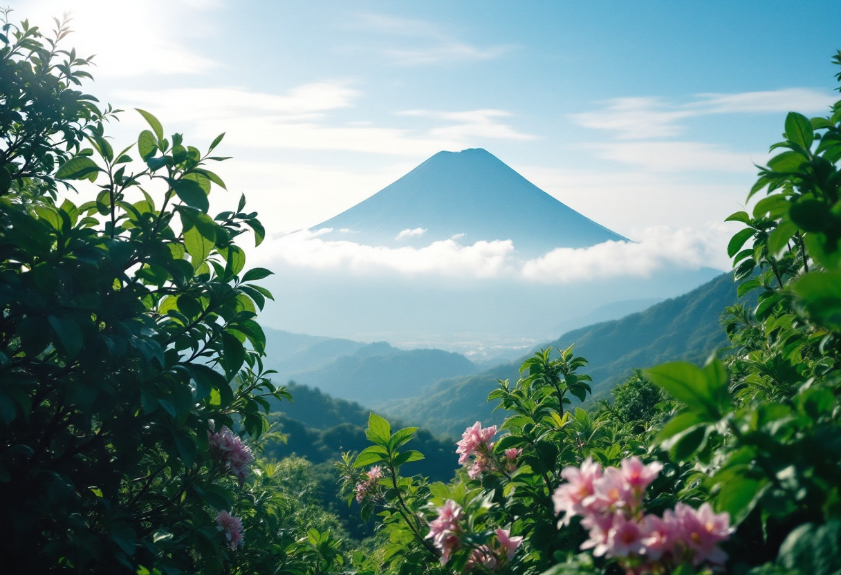 Panorama di Kagoshima con vulcano Sakurajima sullo sfondo