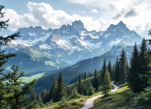 Panorama di Madonna di Campiglio con montagne e natura
