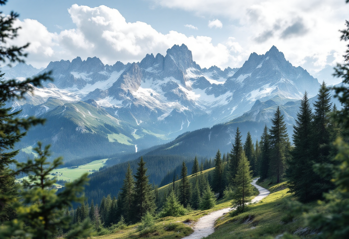 Panorama di Madonna di Campiglio con montagne e natura