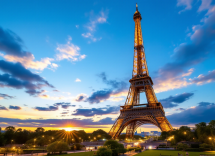 Vista della Torre Eiffel a Parigi durante il tramonto