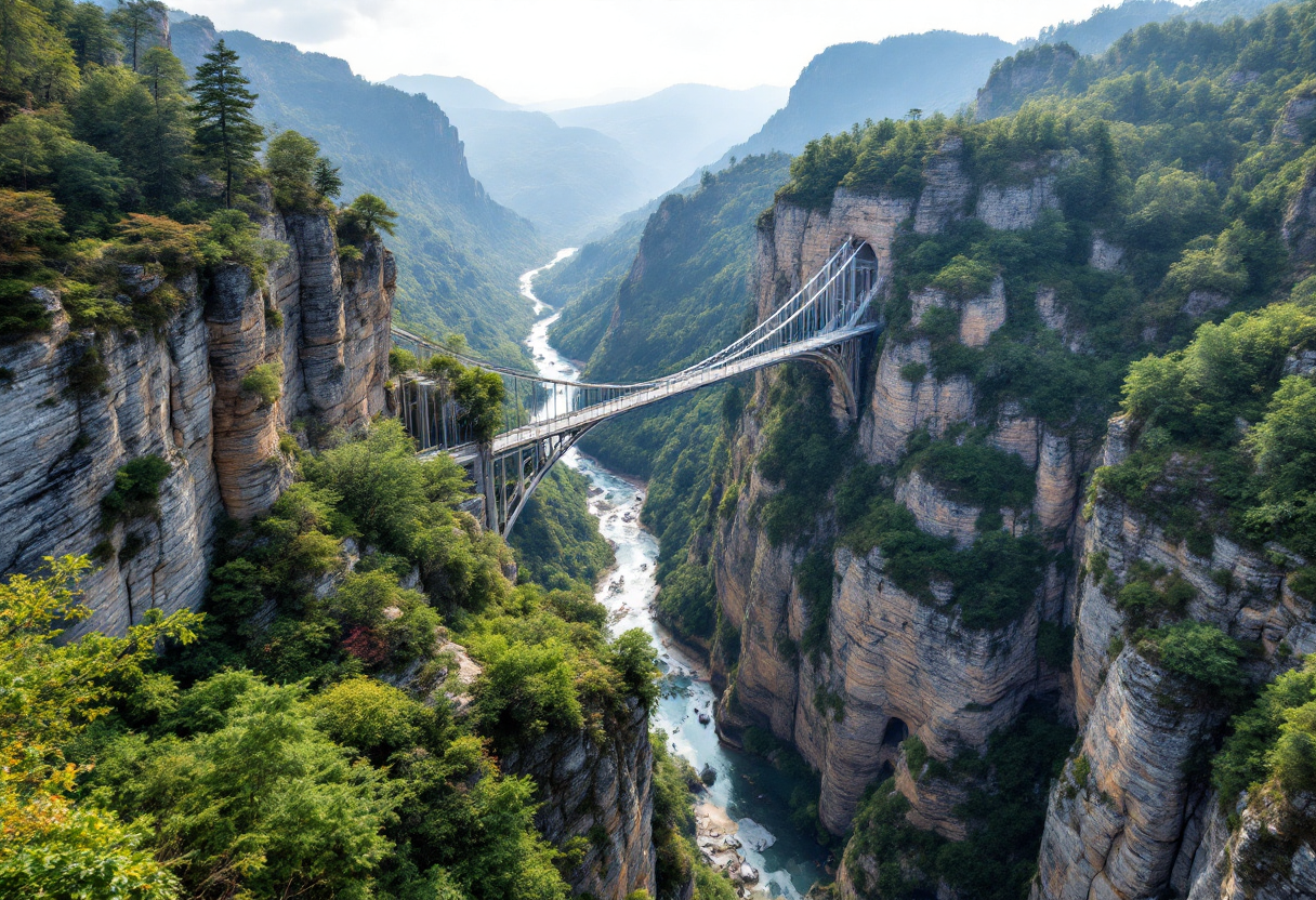 Vista del ponte del Grand Canyon Huajiang, capolavoro ingegneristico