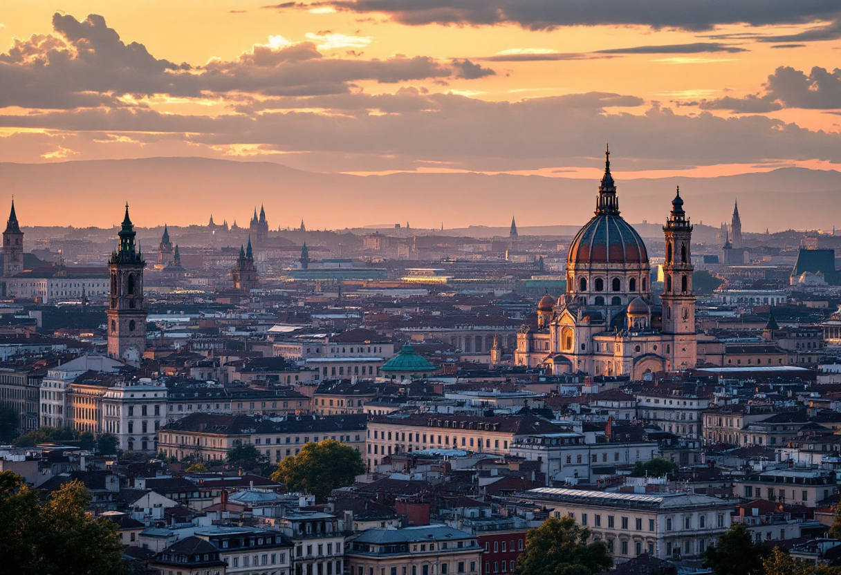 Panorama di Torino con monumenti storici e piatti tipici