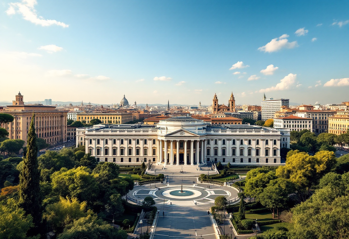 Vista panoramica dell'EUR a Roma, tra architettura e storia