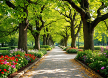Vista panoramica dello Stadspark di Anversa con alberi e sentieri