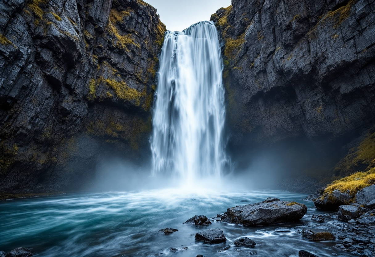 Vista panoramica della cascata Svartifoss in Islanda
