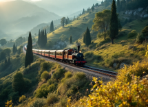 Treno storico in viaggio attraverso paesaggi italiani